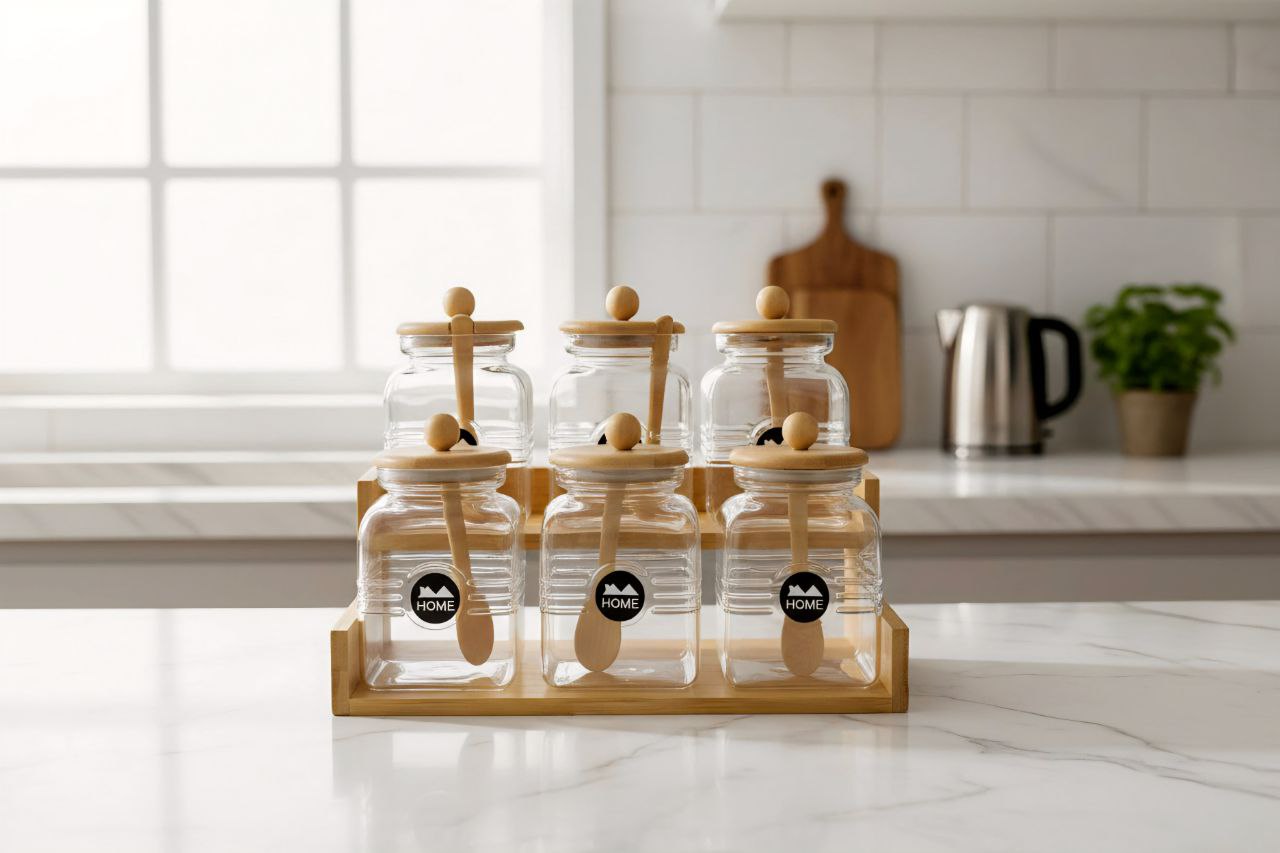 طقم برطمانات زجاج (6+حامل)