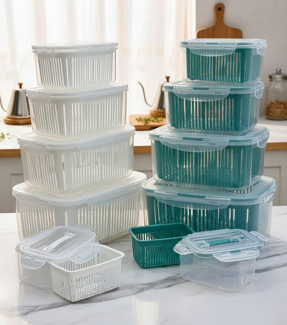 طقم علب ثلاجة بالمصفاة - 5 قطع