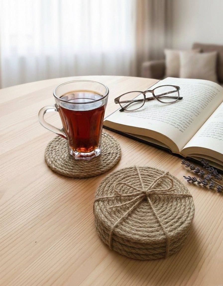 كوستر كتان هاند ميد مقاس 10 سم