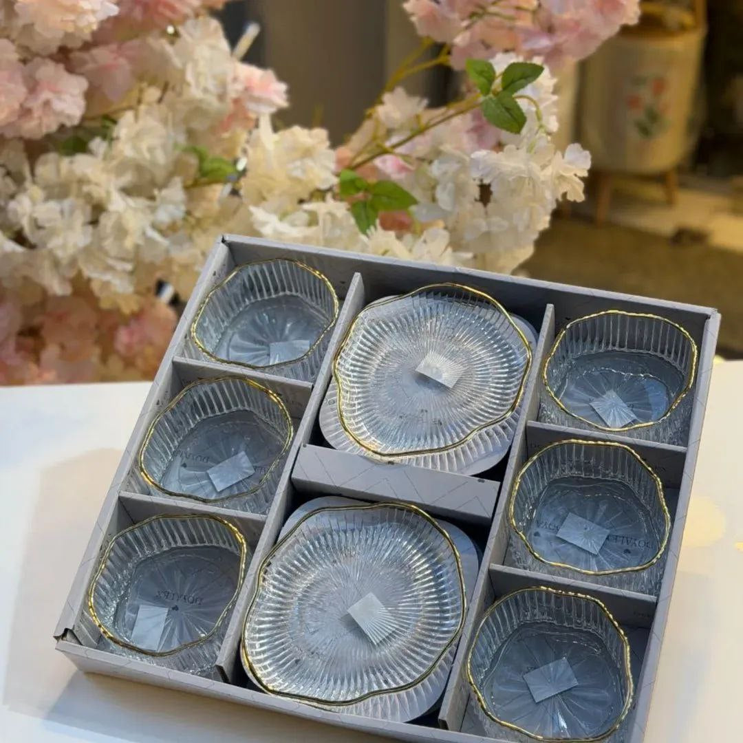 طقم خشاف زجاج مضلع إطار دهبي