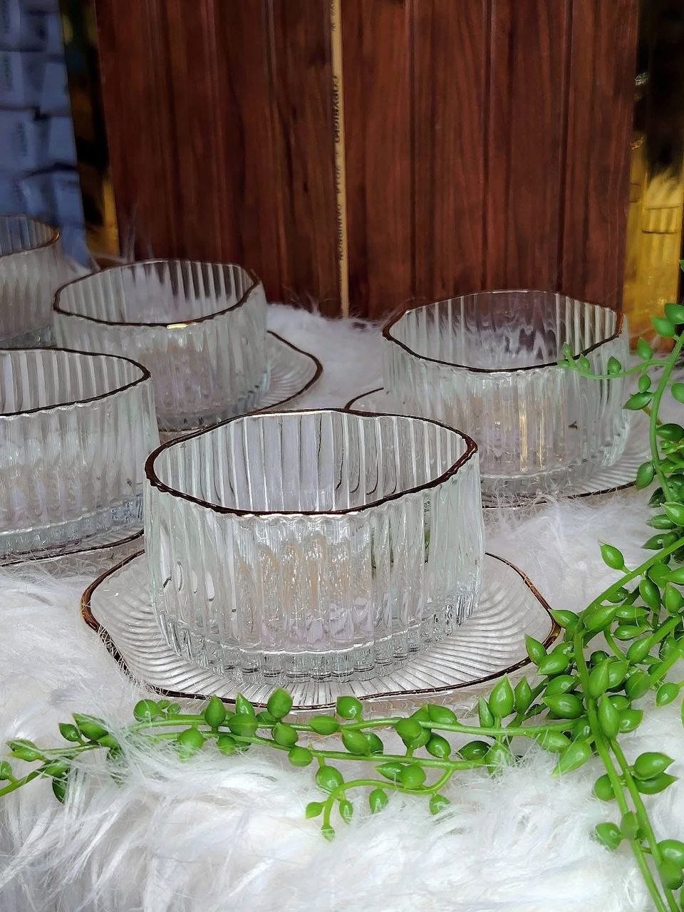 طقم خشاف زجاج مضلع إطار دهبي