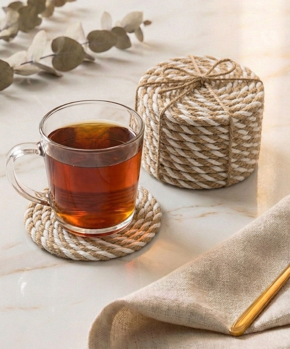 كوستر كتان هاند ميد مقاس 10 سم