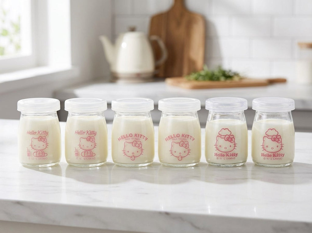 طقم زبادي زجاج Hello Kitty- ٦ قطع
