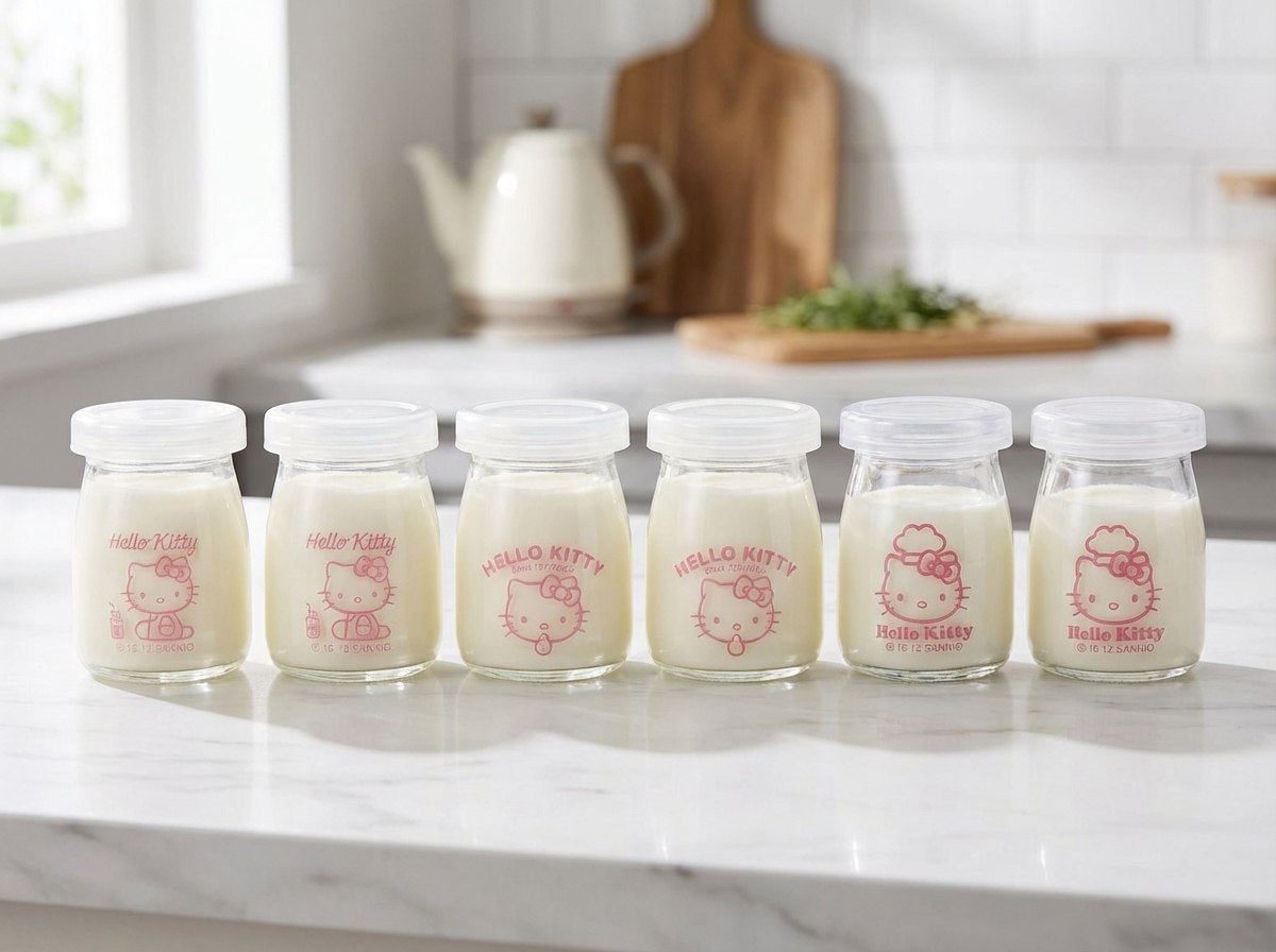 طقم زبادي زجاج Hello Kitty- ٦ قطع