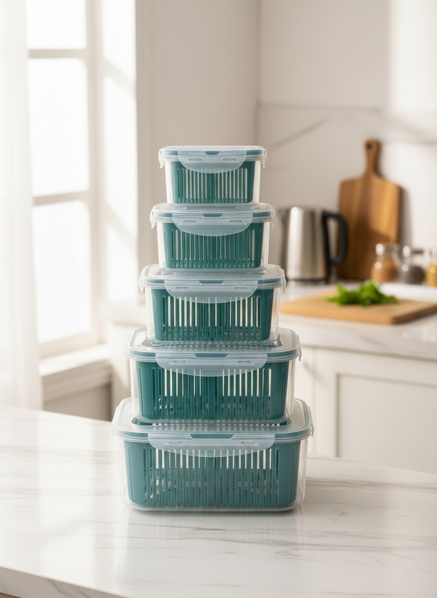 طقم علب ثلاجة بالمصفاة - 5 قطع