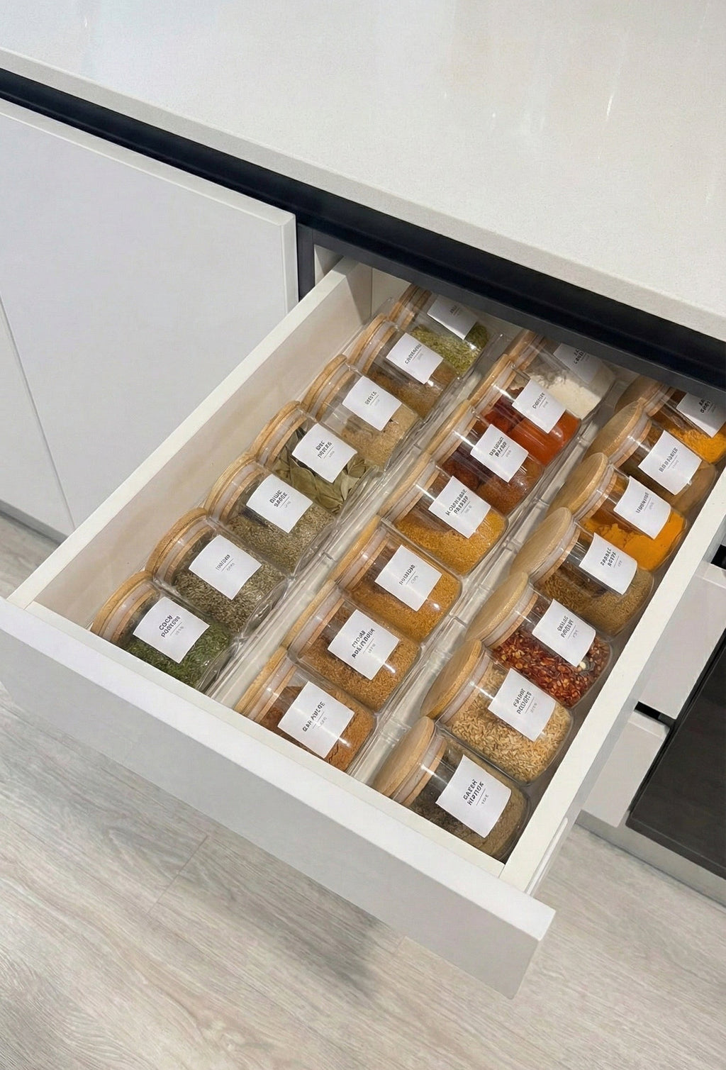 طقم توابل زجاج مدور بغطاء خشب - ٢٠٠مل