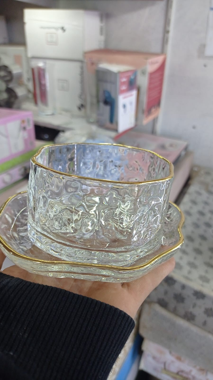 طقم خشاف زجاج مجروش إطار دهبي