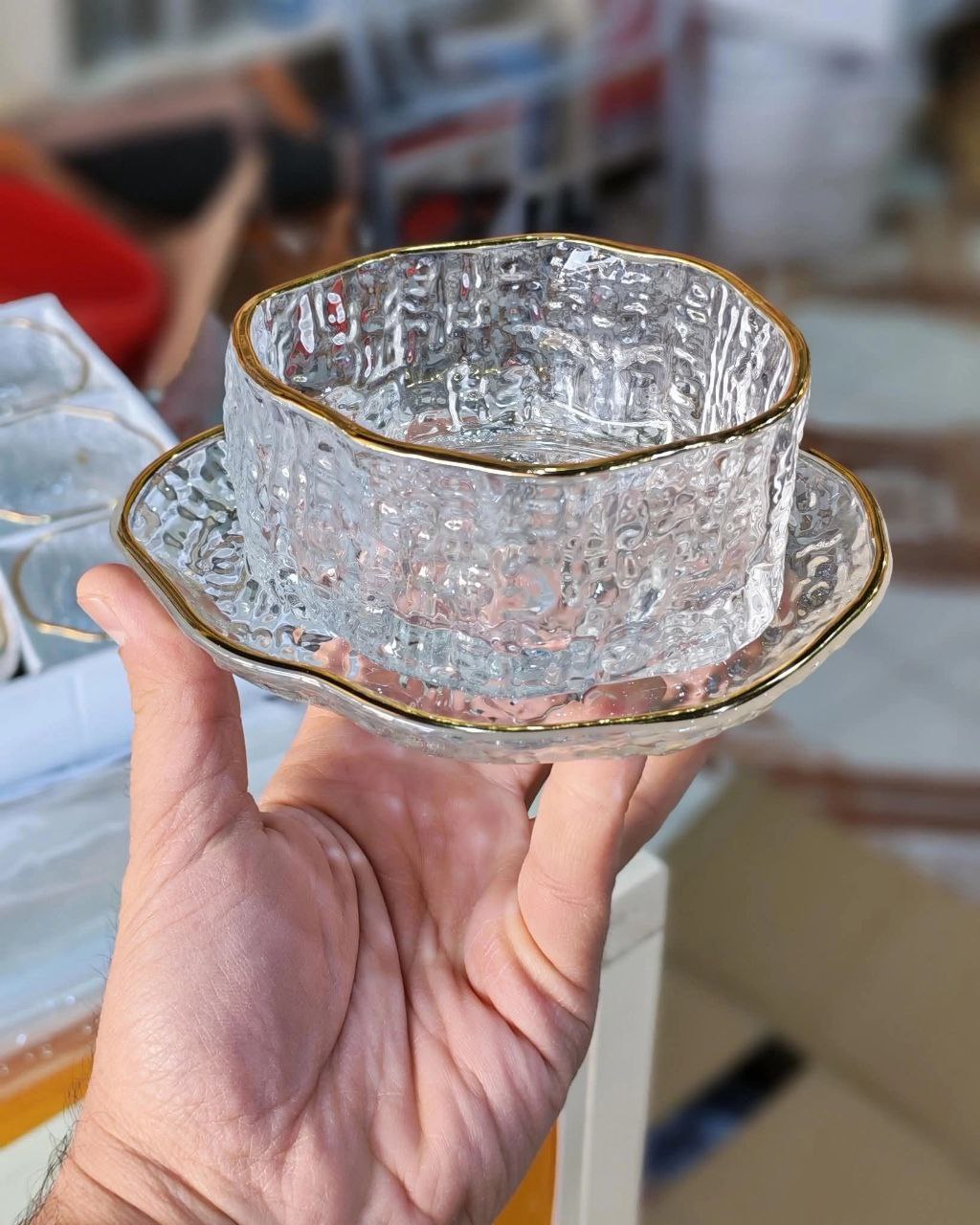 طقم خشاف زجاج مجروش إطار دهبي