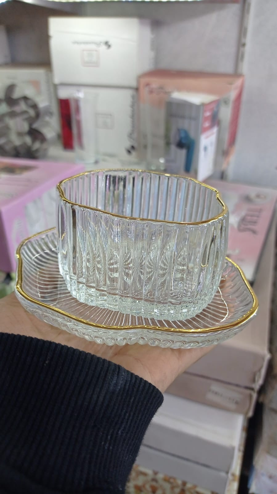 طقم خشاف زجاج مضلع إطار دهبي