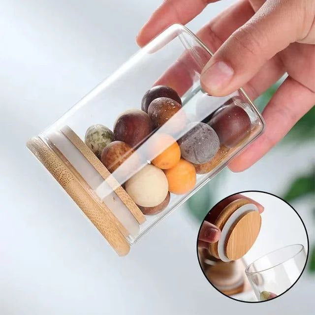 طقم توابل زجاج مدور بغطاء خشب - ٢٠٠مل