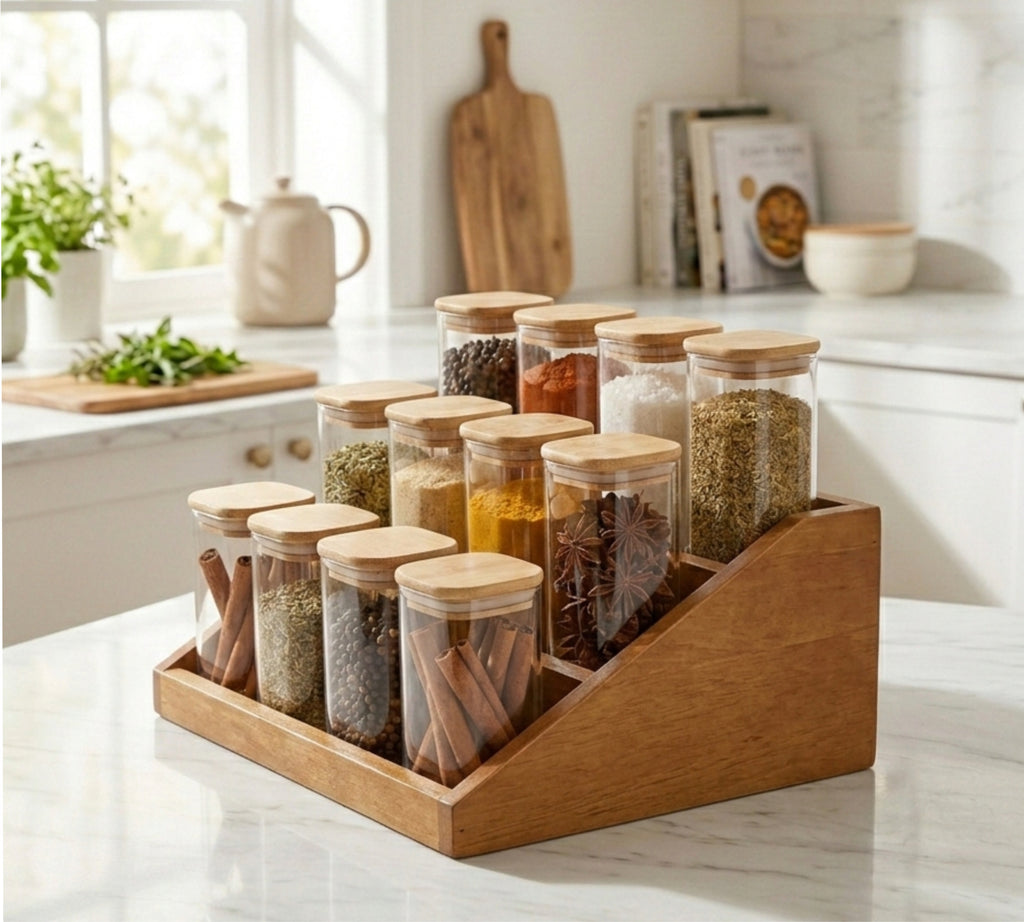 منظم سلم توابل خشب طبيعي