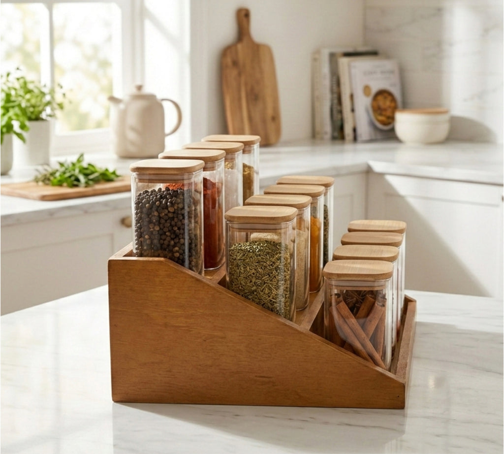 منظم سلم توابل خشب طبيعي