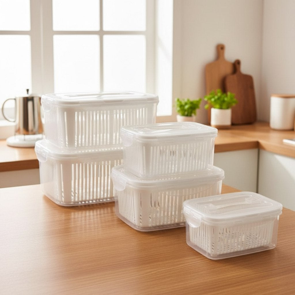 طقم علب ثلاجة بالمصفاة - 5 قطع