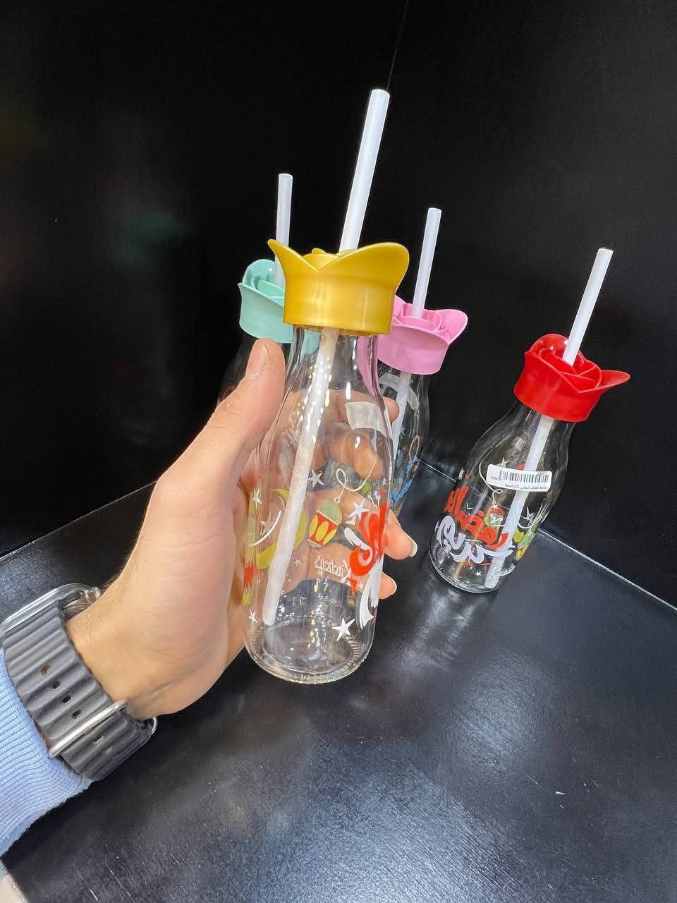 زجاجة اطفال بشاليموه برسومات رمضانية متنوعة -٤ قطع