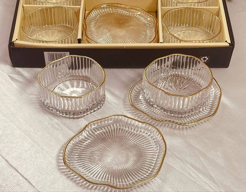 طقم خشاف زجاج مضلع إطار دهبي