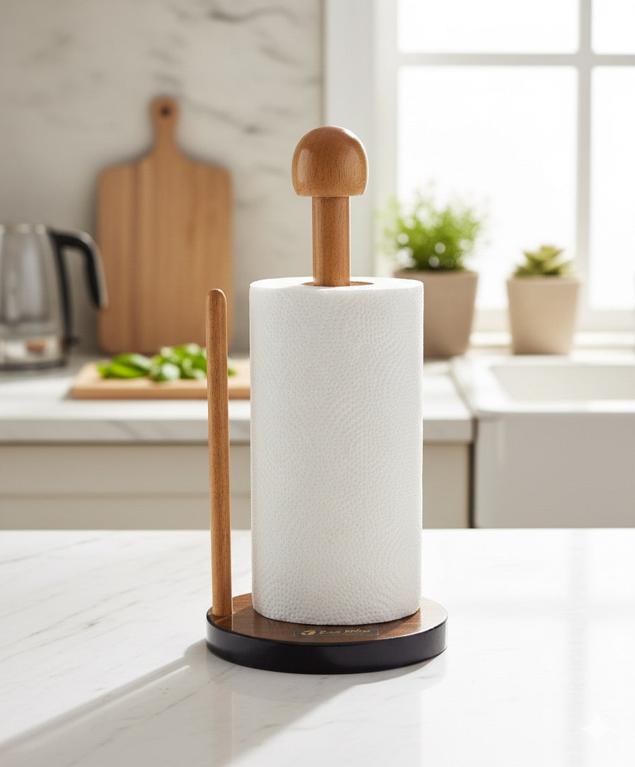 حامل مناديل مطبخ خشب مزدوج