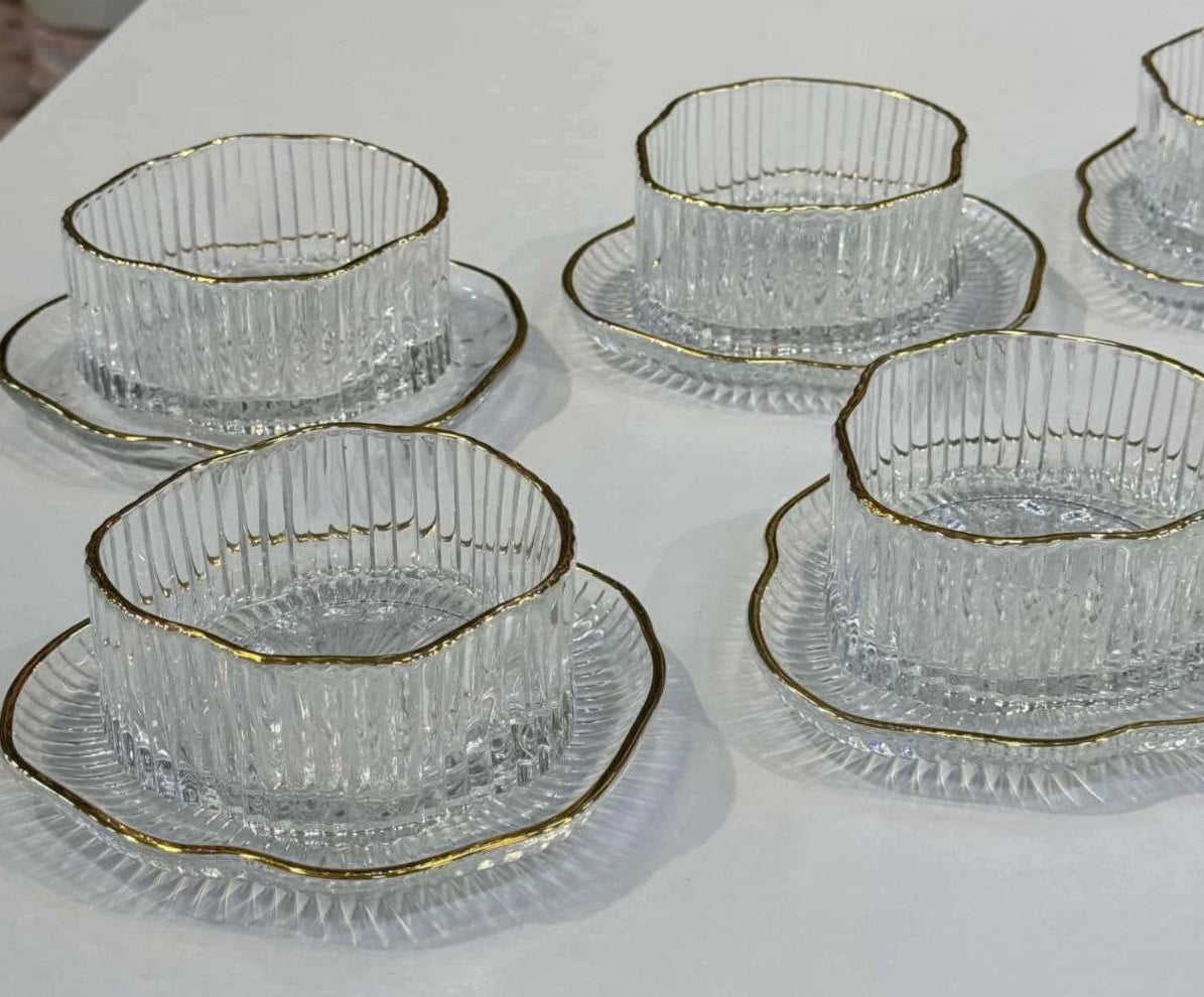 طقم خشاف زجاج مضلع إطار دهبي