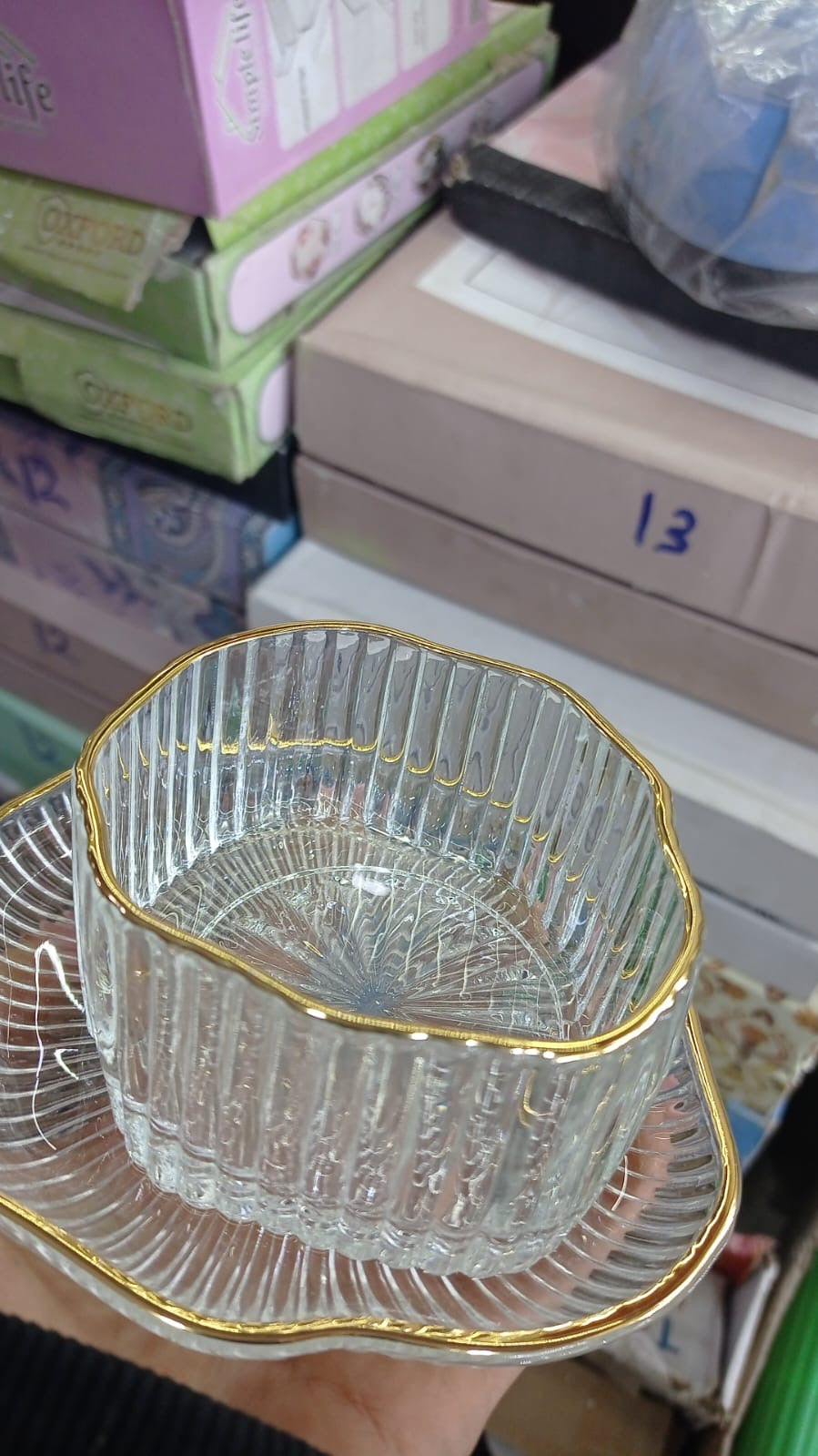 طقم خشاف زجاج مضلع إطار دهبي