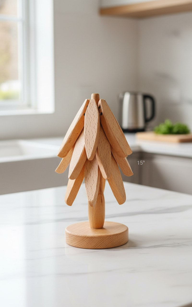 كوستر شجرة خشب - 3 قطع + حامل