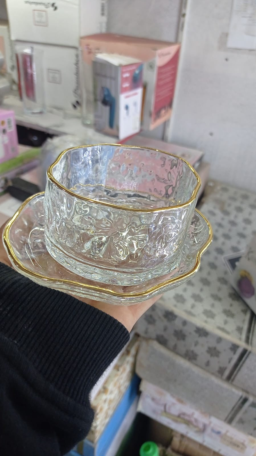 طقم خشاف زجاج مجروش إطار دهبي