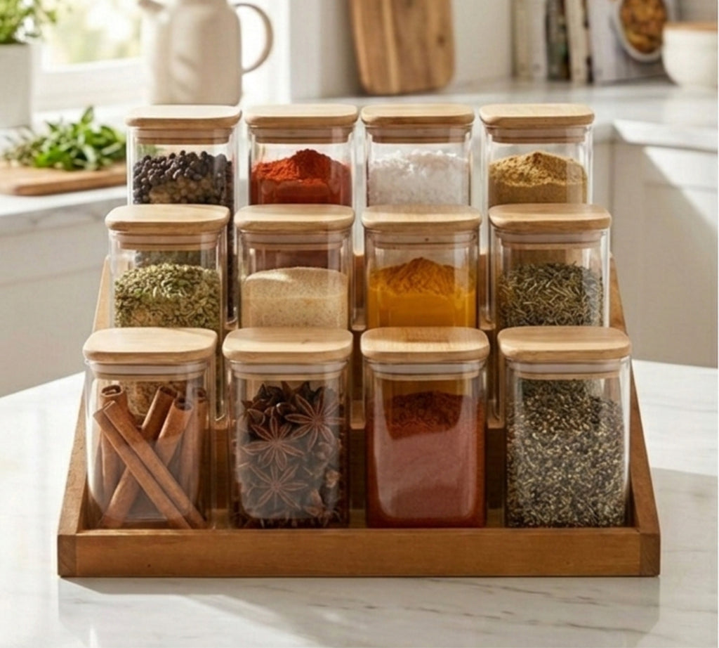 منظم سلم توابل خشب طبيعي