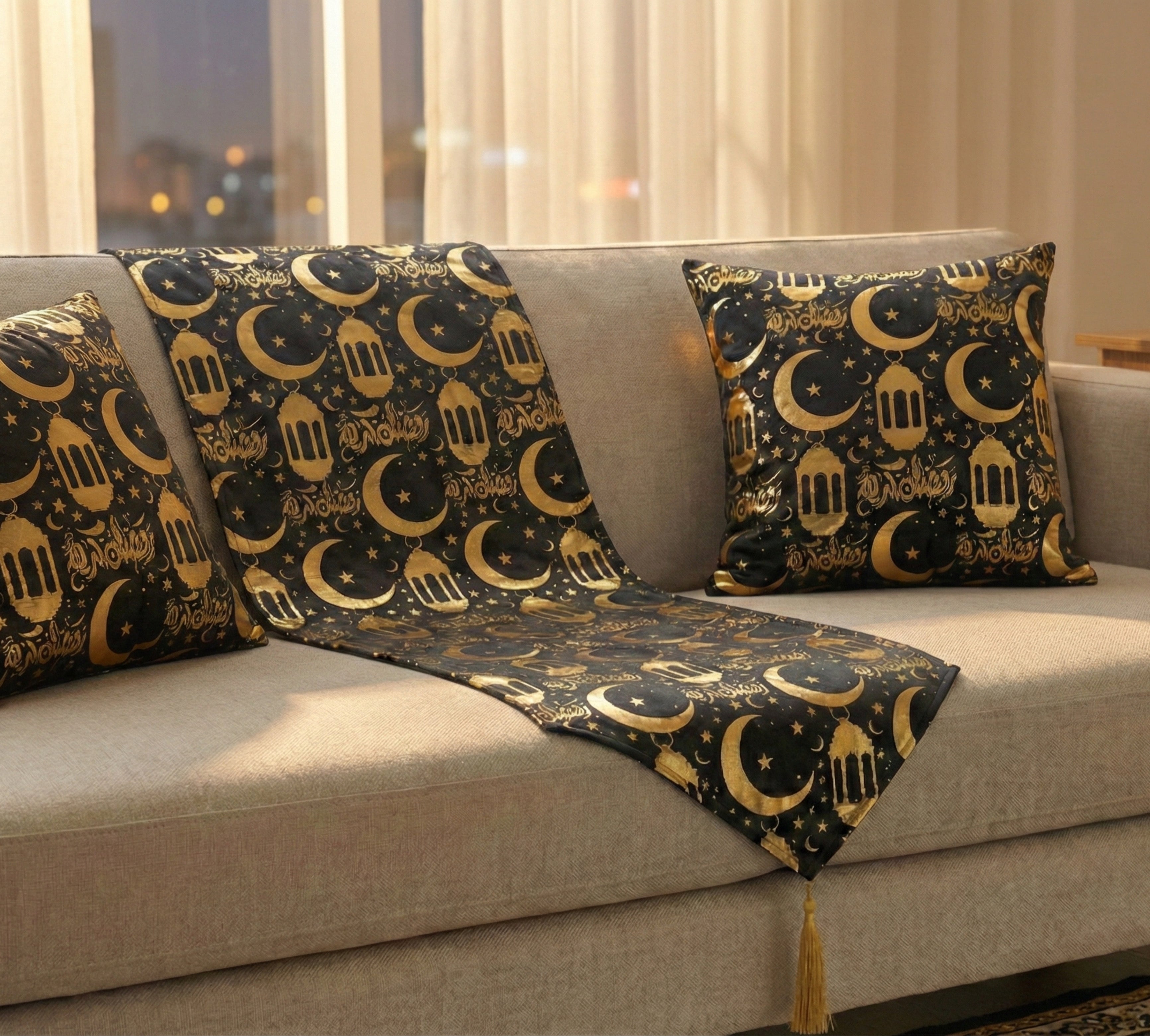 طقم رانر+٢كوشن رمضان - هلال