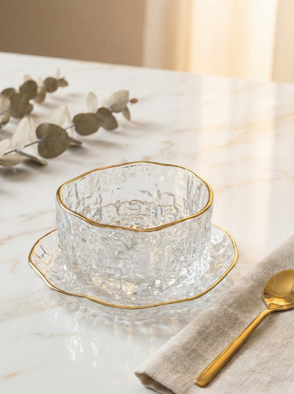 طقم خشاف زجاج مجروش إطار دهبي