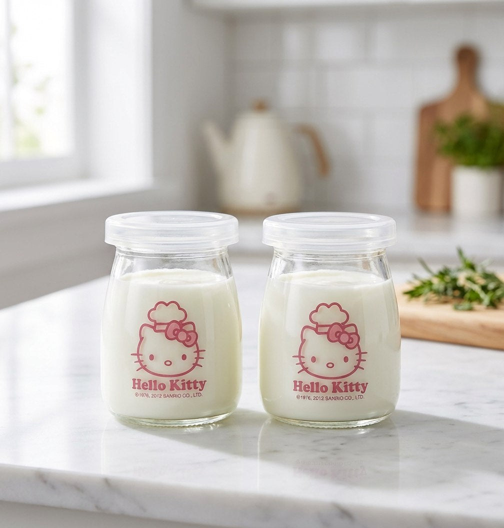 طقم زبادي زجاج Hello Kitty- ٦ قطع