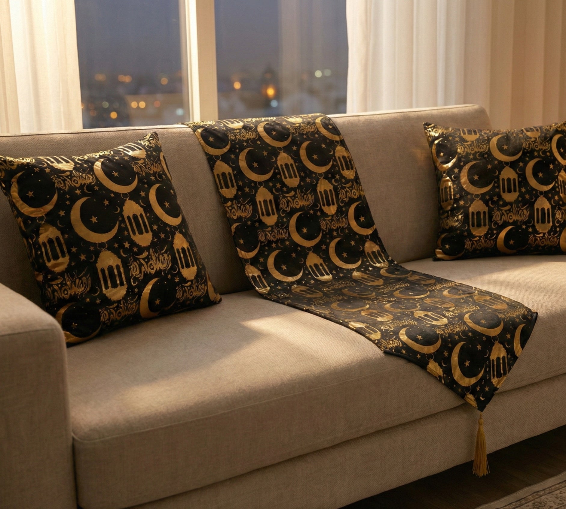 طقم رانر+٢كوشن رمضان - هلال