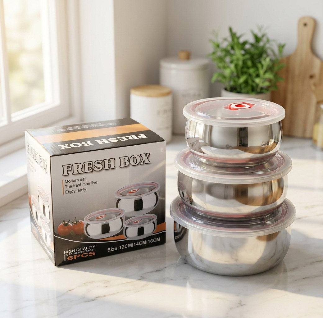 طقم علب ثلاجة ستانلس بومبيه