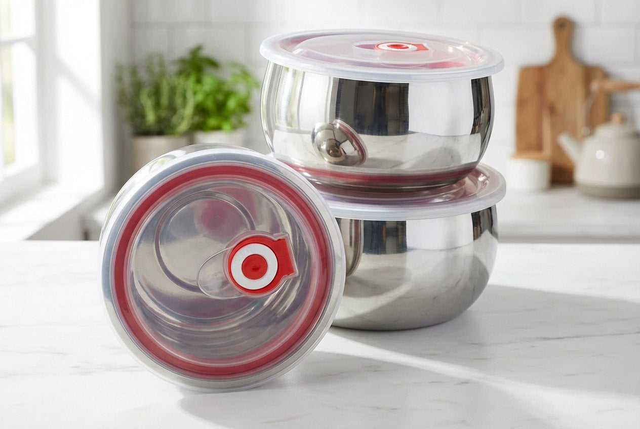 طقم علب ثلاجة ستانلس بومبيه