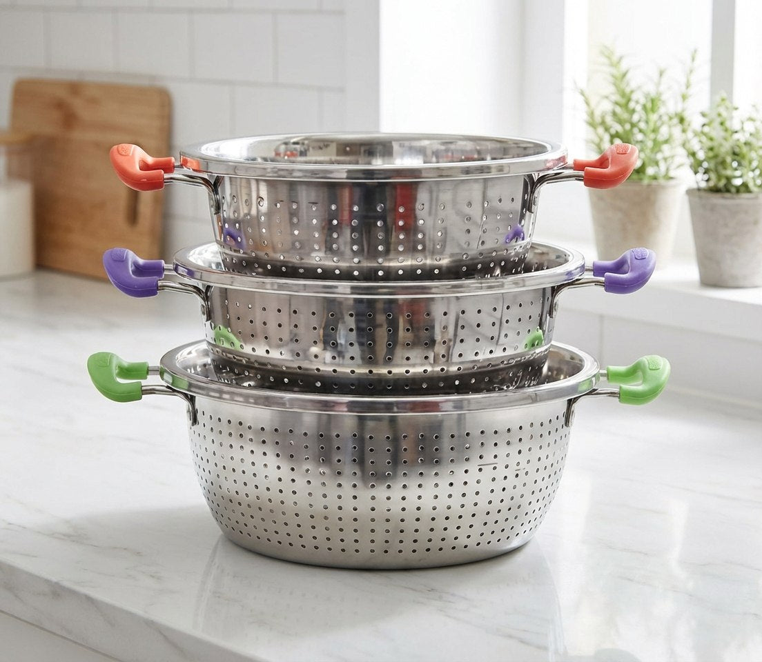 طقم مصافي استانلس يد سليكون - 3 قطع