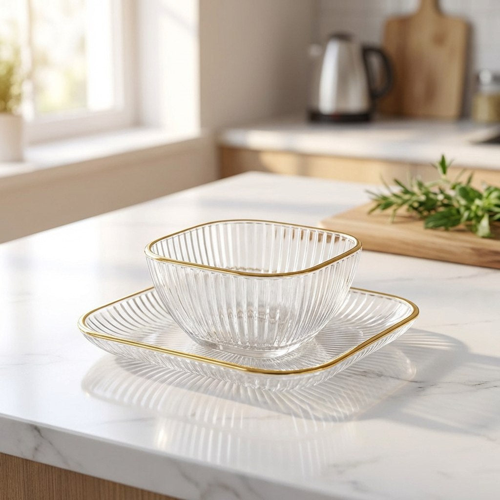 طقم خشاف زجاج مربع اطار دهبي