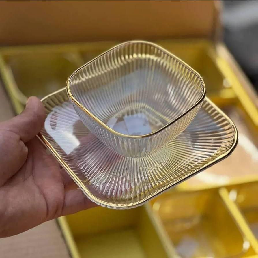 طقم خشاف زجاج مربع اطار دهبي