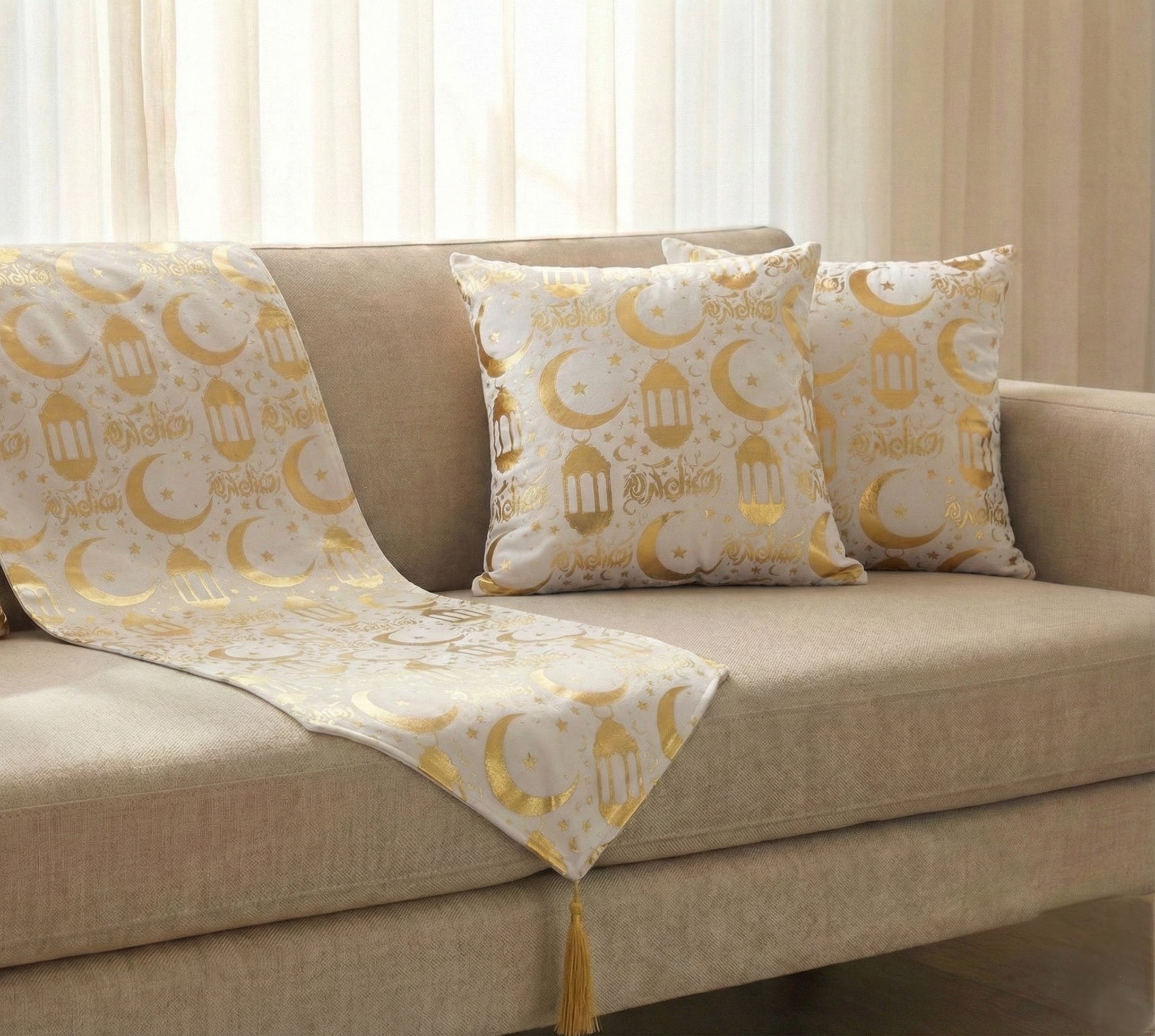 طقم رانر+٢كوشن رمضان - هلال