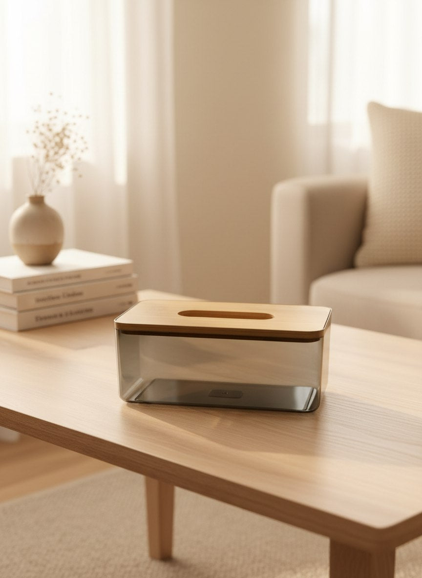 علبة مناديل اكريلك بغطاء خشب طبيعي مستوردة - حجم جامبو فاميه