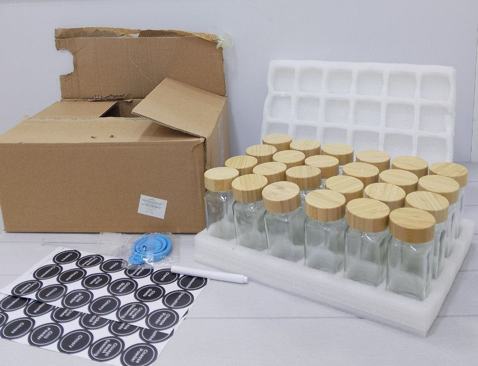 طقم توابل زجاج غطاء خشب