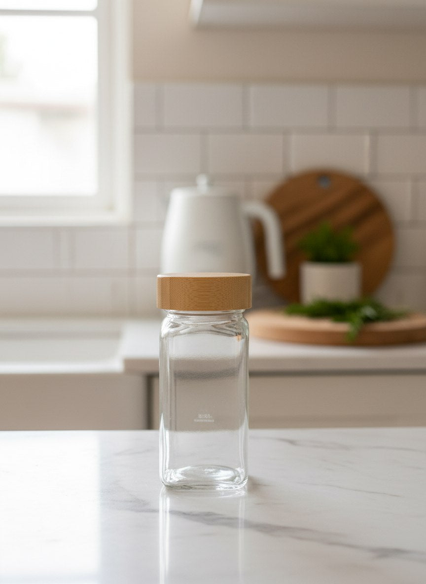 طقم توابل زجاج غطاء خشب