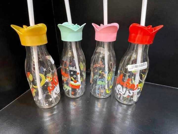 زجاجة اطفال بشاليموه برسومات رمضانية متنوعة -٤ قطع