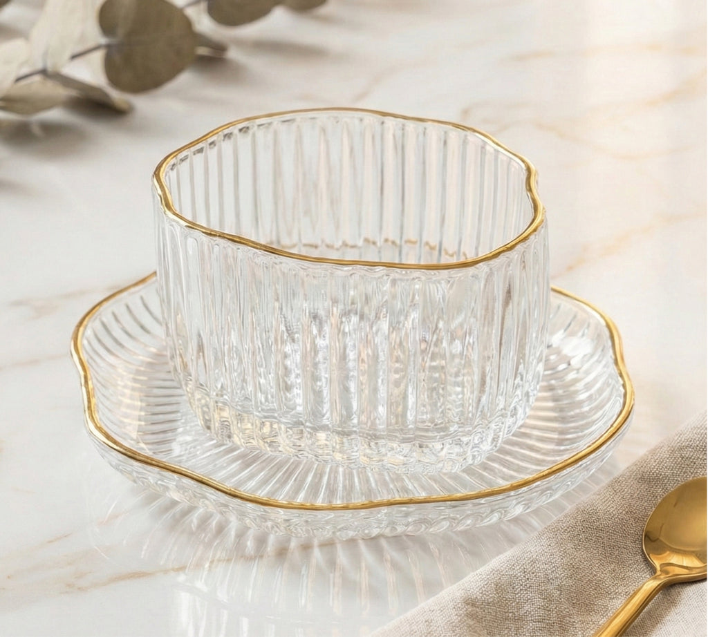 طقم خشاف زجاج مضلع إطار دهبي