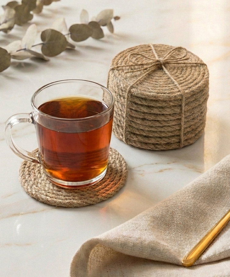 كوستر كتان هاند ميد مقاس 10 سم