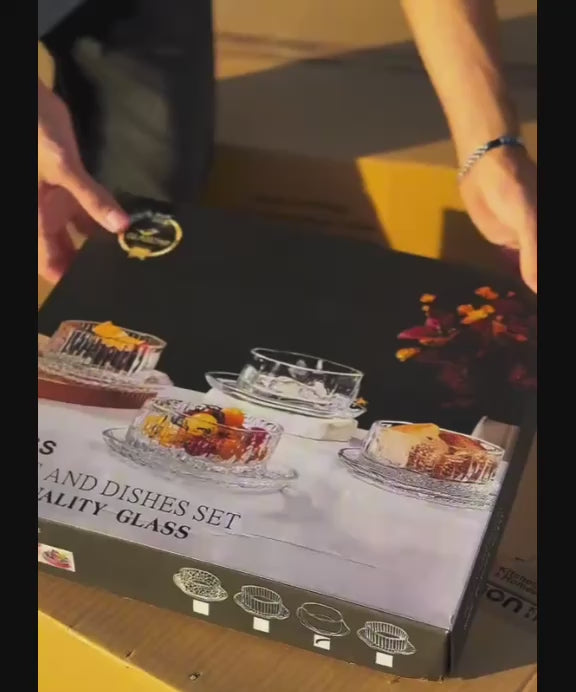 طقم خشاف زجاج مموج إطار دهبي