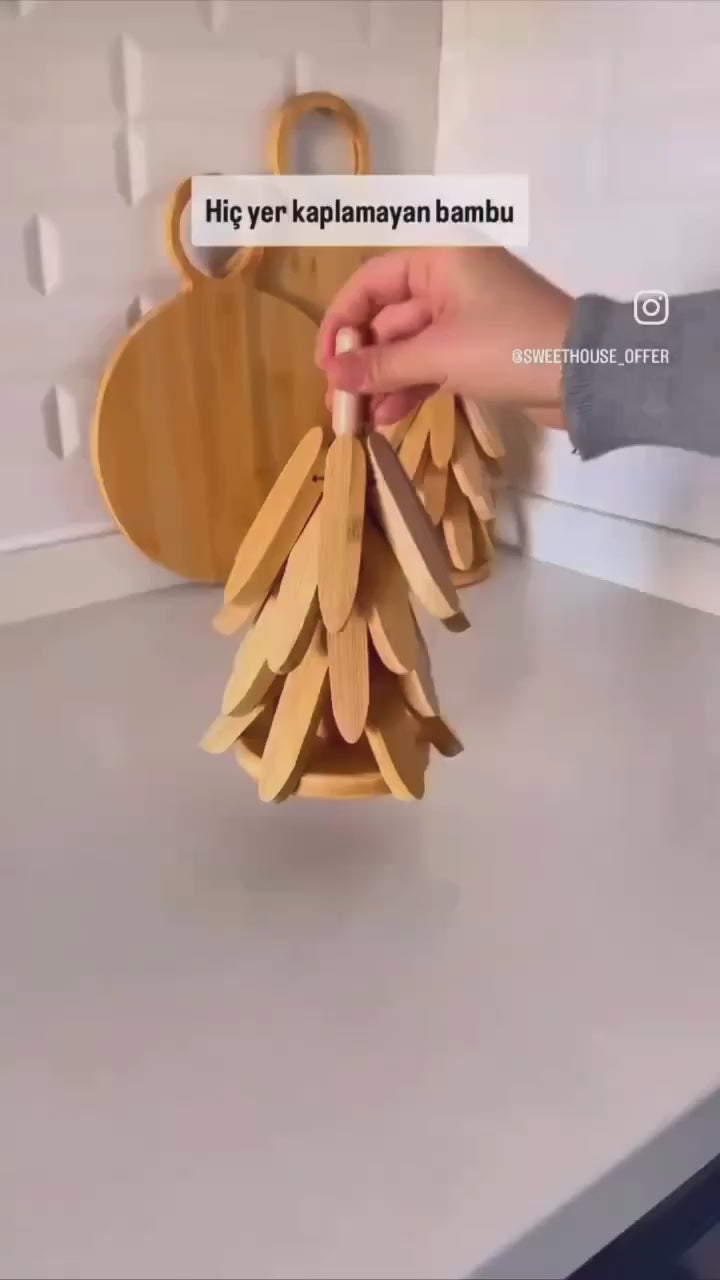 كوستر شجرة خشب - 3 قطع + حامل