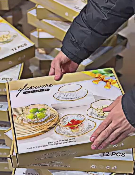 طقم خشاف زجاج مضلع إطار دهبي