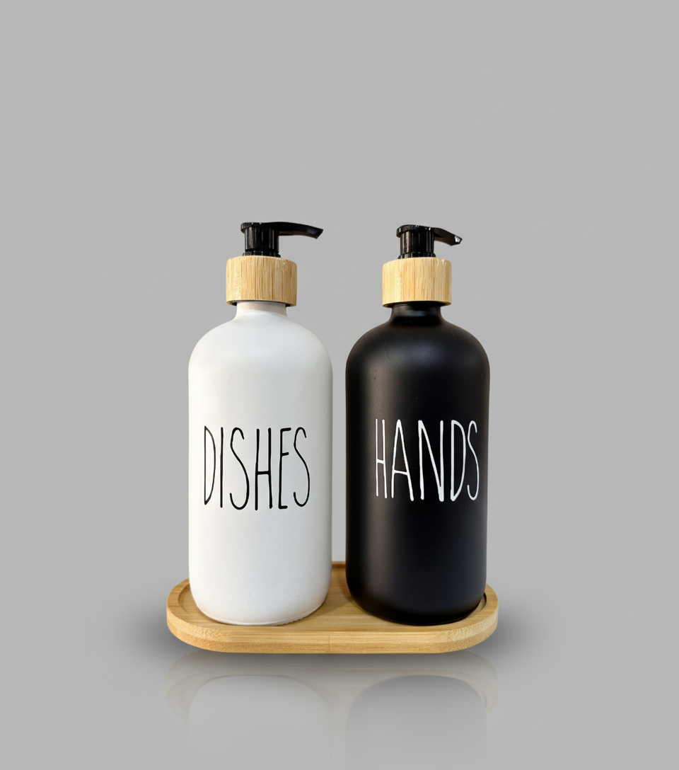 طقم دسبنسر صابون بحامل خشب